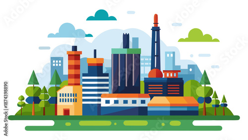 Industrial cityscape with factory and train Vector