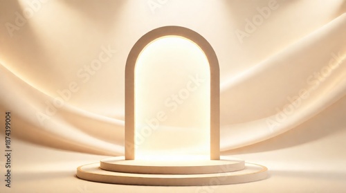 Elegant Archway and Pedestal with Soft Fabric Backdrop