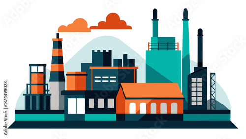 Industrial factory with multiple chimneys Vector