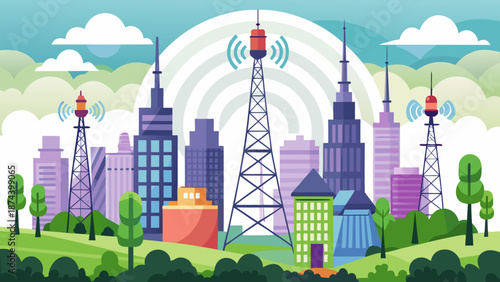 Modern cityscape with communication towers Vector