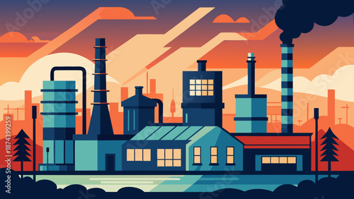 Industrial factory at sunset Vector