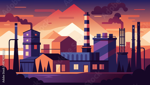Industrial sunset Vector