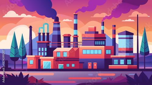 Industrial factory at sunset Vector