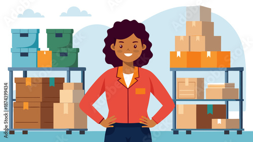 Woman standing in a warehouse Vector