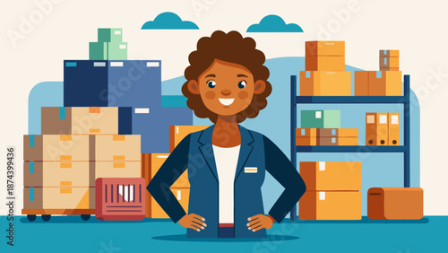 Warehouse worker posing with supplies Vector