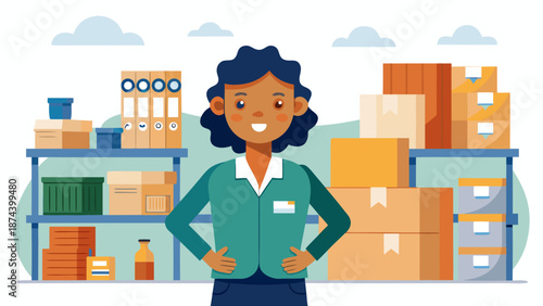 Confident woman in organized warehouse Vector