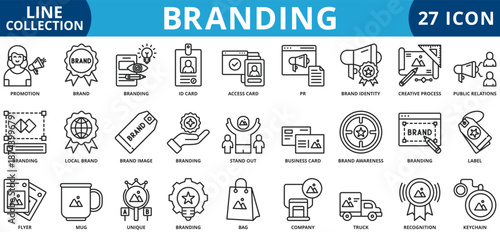 Branding icon set outline style icon set collection vector illustration