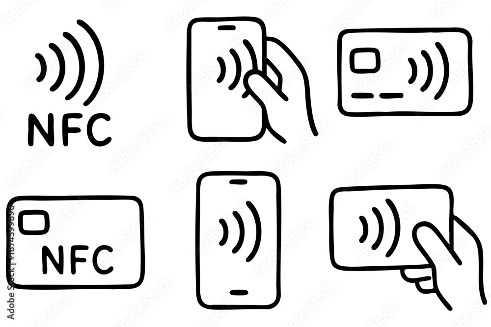 custom made wallpaper toronto digitalNfc contactless payment and wireless technology icons set in outline doodle style