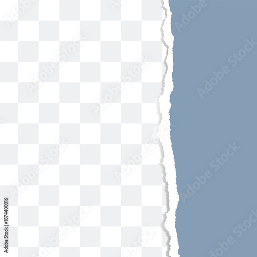 Torn of white paper strips, piece is on white spotted background for text, advertising or design. Vector illustration