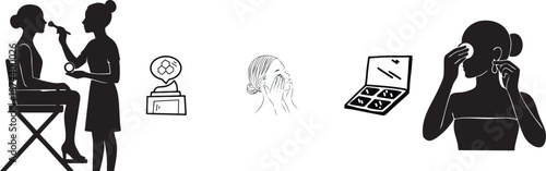Makeup Artist and Skincare Routine Black Silhouette Icons – Beauty Treatment, Cosmetics, Facial Care Set