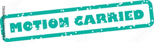 Grungy cyan rubber stamp with motion carried text