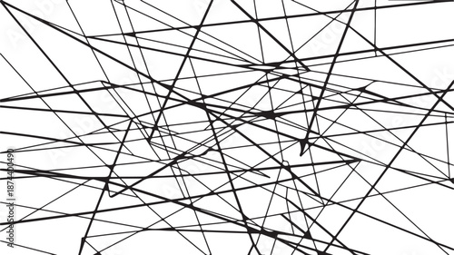 Abstract Black Lines Chaotic Pattern on White Background Keywords: abstract, black, lines, pattern, chaotic, random, geometric, design