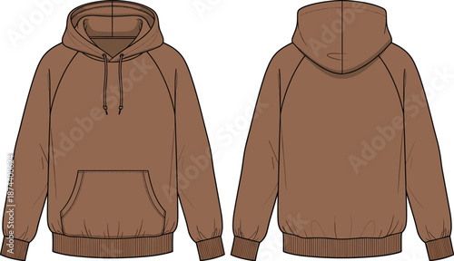 Western, hoodie, CAD, drawing, flat, vector, template, technical, fashion, illustration, front, back, apparel, clothing, blueprint, diagram, design, pullover, sweatshirt, casual, top