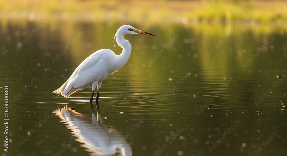 Obraz premium Great Egret in Serene Waters - A Reflection of Natures Beauty.
