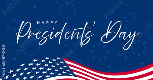 Happy Presidents' Day background, USA flag banner with text
