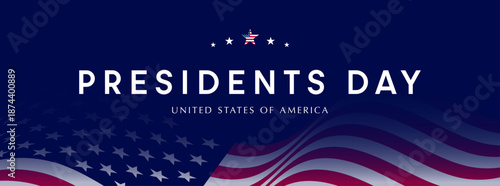 President's Day banner, USA flag background, text design
