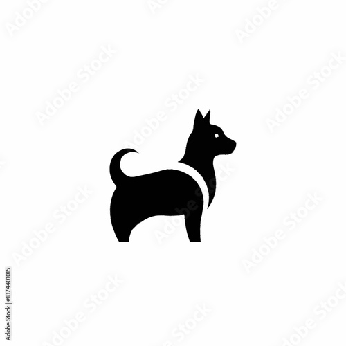 Minimalist black silhouette of a dog standing sideways.