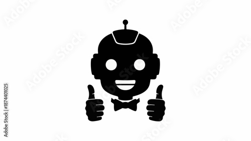 Friendly robot character with bow tie gives a thumbs up gesture, expressing positivity and approval.