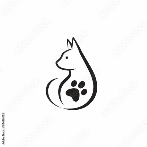 Minimalist Cat Paw Print Logo Design.