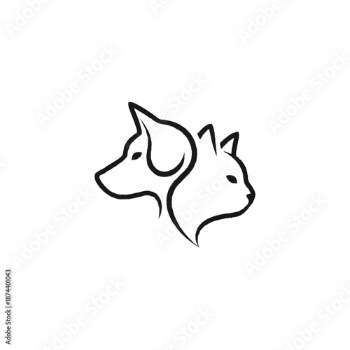 Minimalist Line Art Logo of Dog and Cat Heads.