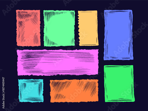 Colorful crayon box geometric shape, rough texture