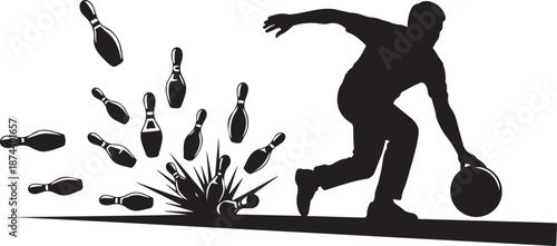 Dynamic bowling player silhouette capturing the action of a bowler delivering a strike.
