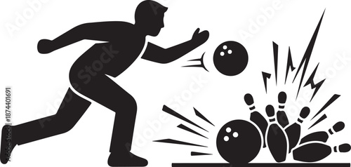 Dynamic bowling player silhouette capturing the action of a bowler delivering a strike.