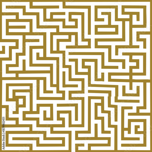 Intricate gold maze pattern with complex pathways on a white background an abstract graphic design element