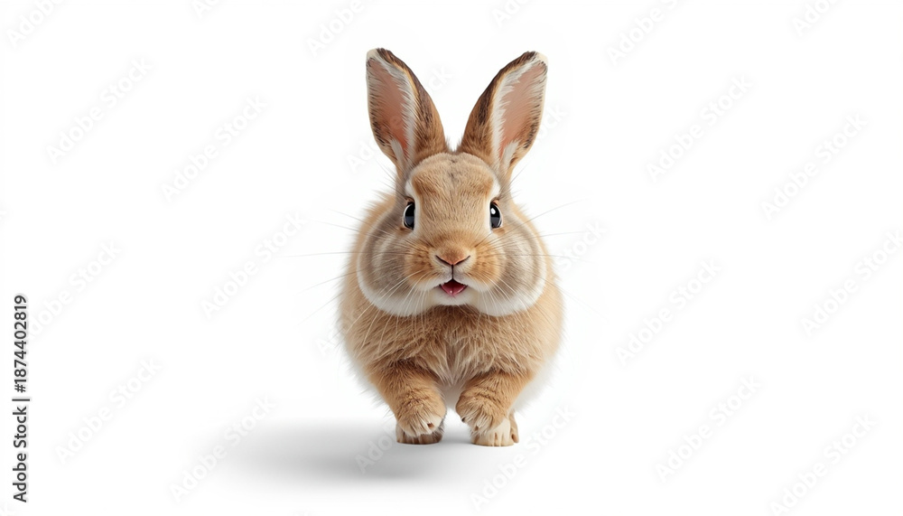 Fototapeta premium A cute rabbit standing on a white background looking directly at the camera