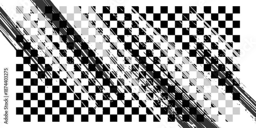 Race flag grunge background, car rally or motocross finish flag with vector checker pattern. Grunge race flag for car racing sport or bike speedway, motorsport