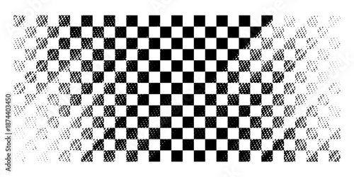 Race flag grunge background, car rally or motocross finish flag with vector checker pattern. Grunge race flag for car racing sport or bike speedway, motorsport