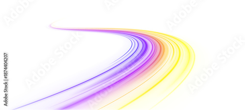 Fast light trails on an expressway with streaks and motion blur. Dynamic city street perspective with colorful neon flashes and flowing vehicle lights.