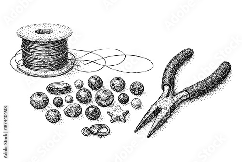 Retro stipple beading kit with tools and materials for jewelry crafting projects