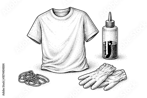 Dotwork style t-shirt and tie-dye kit with gloves and bands