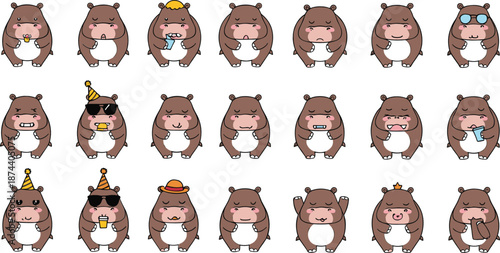 Cute hamster cartoon character mega set with different emotions accessories and poses isolated on white background vector