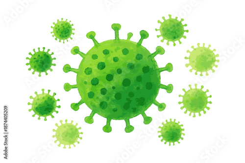 Green Virus Illustration Isolated on White Background – Microbe Pathogen Vector Icon