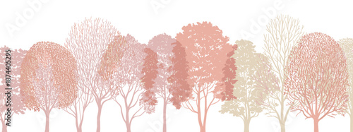 Architectural Drawings, Minimal style cad tree autumn line drawing, Side view, set of section wetland forest outline for landscape design drawing. Vector illustration in separate element