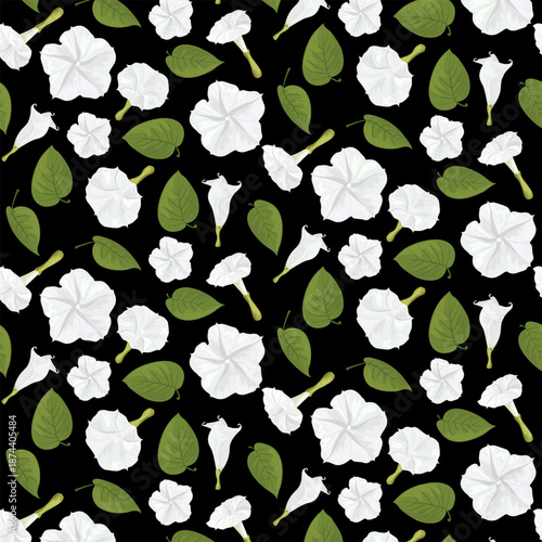Seamless pattern Moonflower Night Blooming Blossom