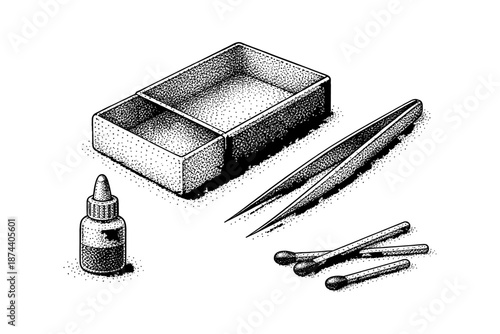 Stippled matchbox set with dropper and tweezer elements