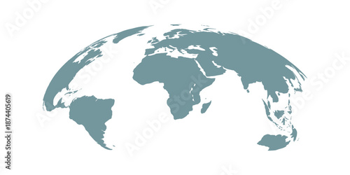 Curved world map silhouette, half globe of blue planet Earth, global business geography, worldwide international. Africa, Asia and America, Europe, Australia continents. Travel vector infographics
