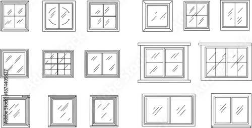 A collection of architectural windows, showcasing various styles, designs, and architectural elements.