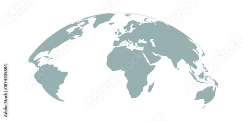 Curved world map silhouette, half globe of blue planet Earth, global business geography, worldwide international. Africa, Asia and America, Europe, Australia continents. Travel vector infographics