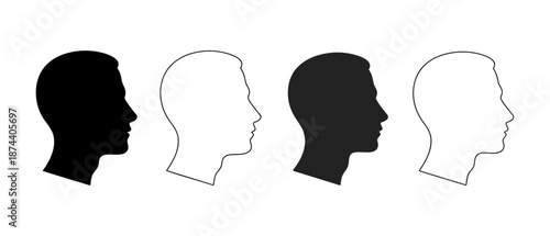 Female and male head silhouette. Human heads side view face. Man and woman avatar, anonymous profile line and outline minimal black icon. Isolated vector person simple user symbols