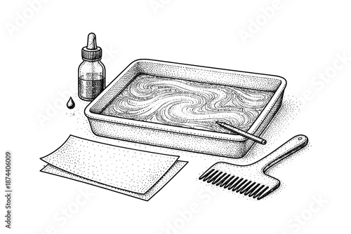Tools for diy paper marbling with tray and ink
