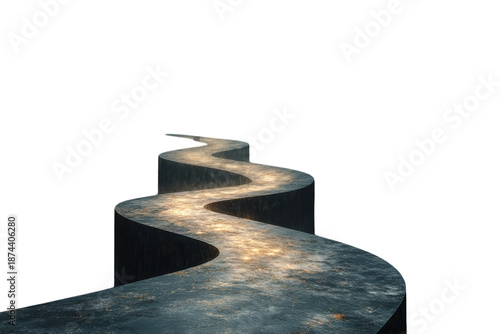 Curving pathway passing deep into a dreamy enchanted forest environment isolated on transparent background
