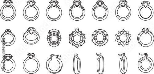 An artistic array of meticulously crafted diamond rings and ornaments showcases elegant jewelry designs, perfect for wedding, engagement.