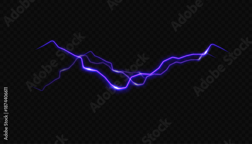 Vector lightning bolt isolated on a transparent background with a glow effect. Illustration PNG is suitable for overlays and visual effects.