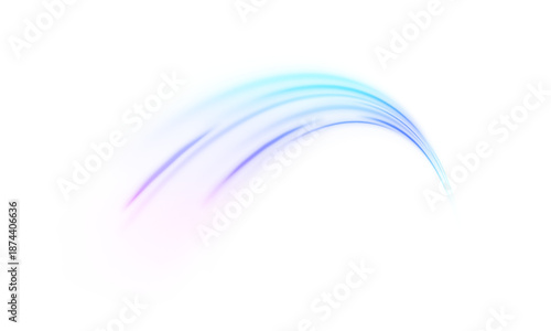 Neon laser speed lines move along a city road and traffic lanes. Light trail wave motion creates futuristic energy swirl. Dynamic vector illustration PNG.