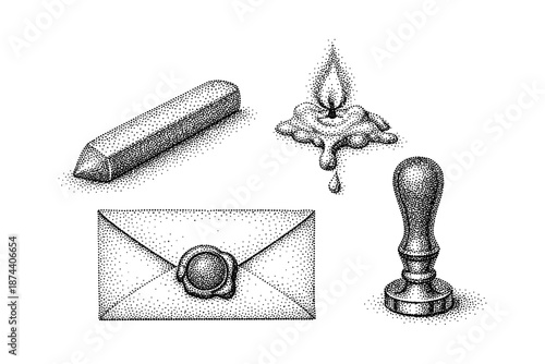 Vintage dot shading wax sealing set: candle, envelope, seal, stick