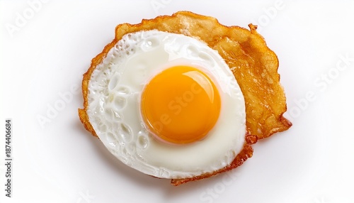 freshly cooked sunny side up fried egg top view isolated on white background